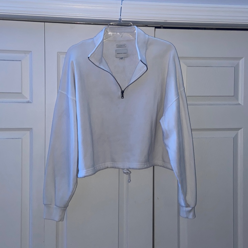 AE cropped 1/4 zip crewneck